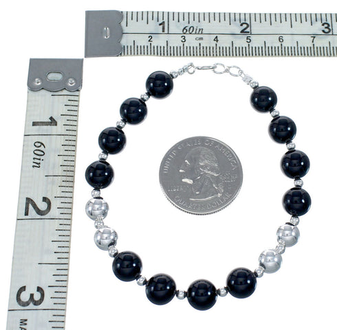 Native American Onyx Genuine Sterling Silver Bead Bracelet AX128068